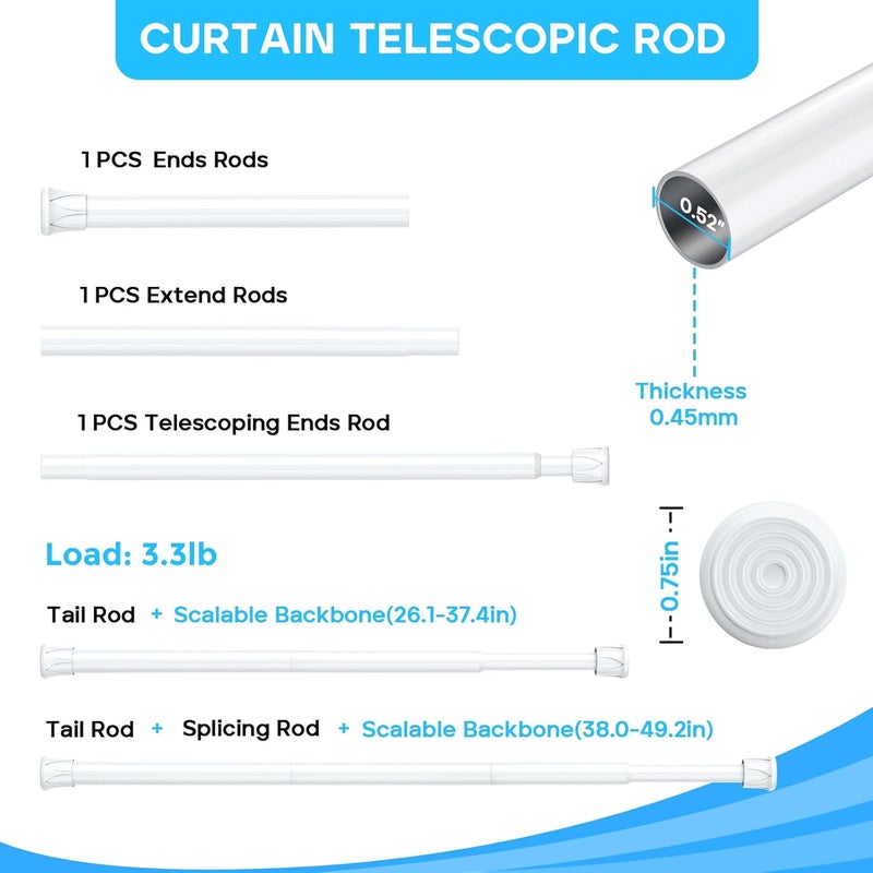 MEXAU 2PCS Small Tension Curtain Rod 28 to 48 Inch,White Short Curtain Rods No Drilling,Loaded Expandable Spring Curtain Rods for Kitchen,Closet,Cupboard,Door,Bookshelf - Image 3